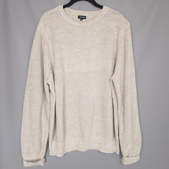 J. Peterman Men's Beige Marled Knit 100% Cotton Sweater LARGE Crewneck Fisherman